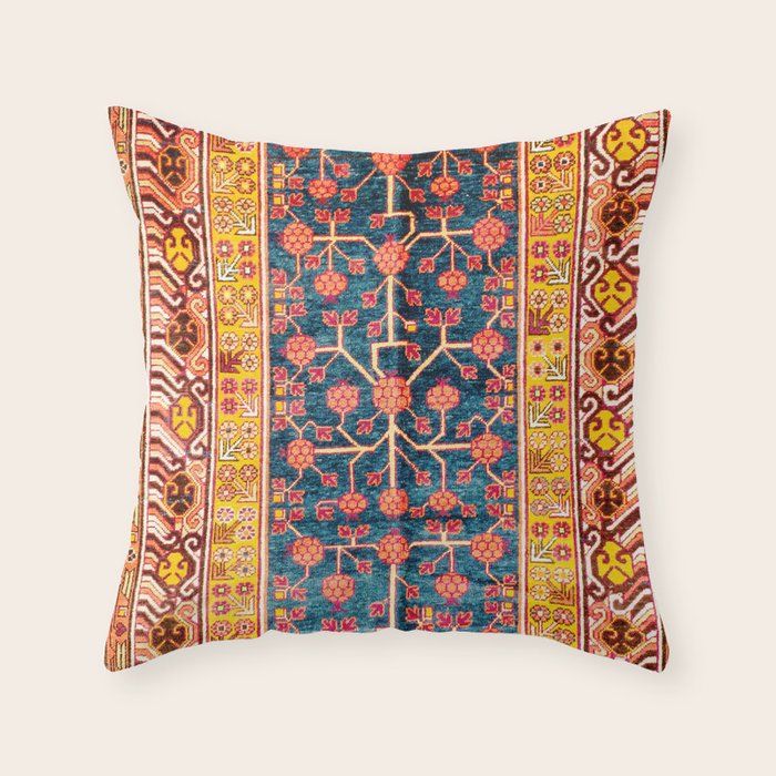 Khotan  Antique East Turkestan Rug Print Throw Pillow Gallery Image 1