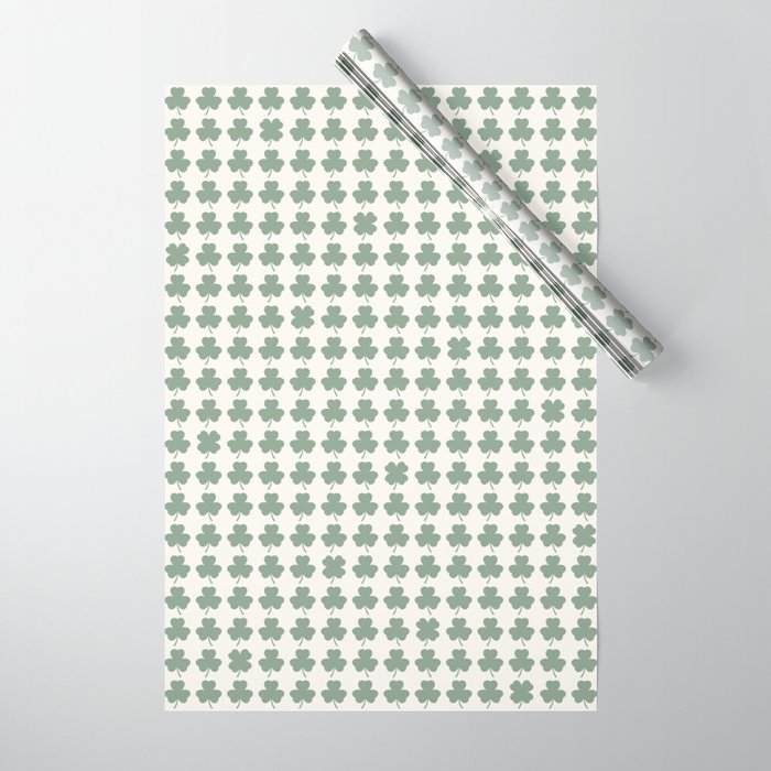 Clovers XXXVI Sage Green Botanical Pattern Wrapping Paper Gallery Image 1