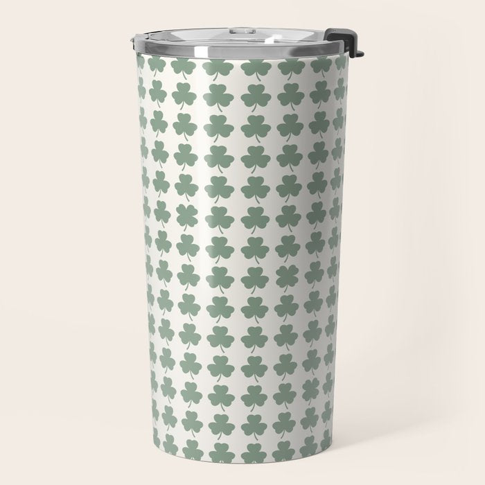 Clovers XXXVI Sage Green Botanical Pattern Travel Mug Gallery Image 2