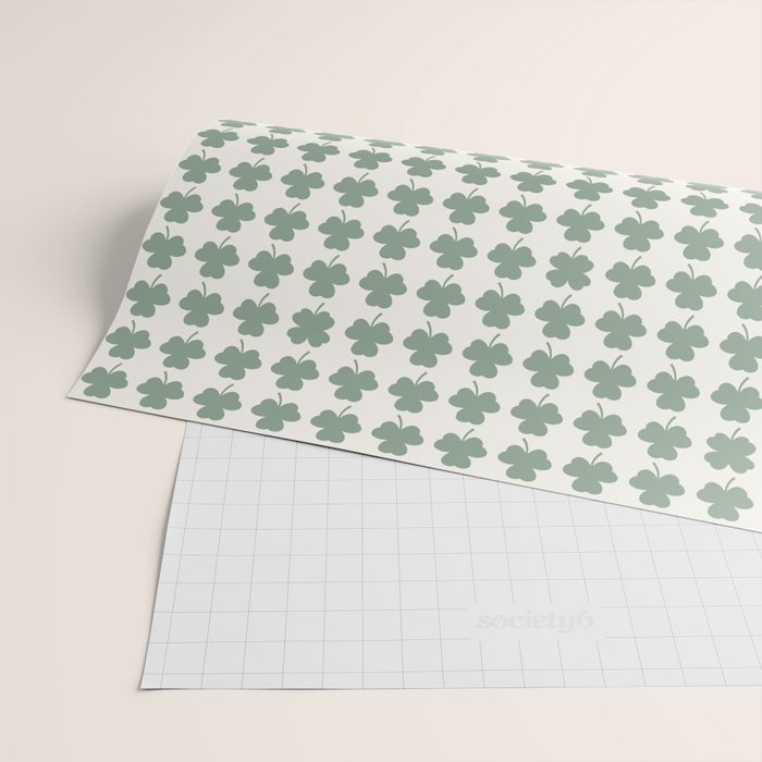 Clovers XXXVI Sage Green Botanical Pattern Wrapping Paper Gallery Image 2