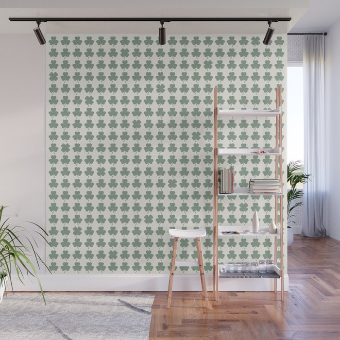 Clovers XXXVI Sage Green Botanical Pattern Wall Mural Gallery Image 1