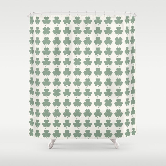 Clovers XXXVI Sage Green Botanical Pattern Shower Curtain Gallery Image 1