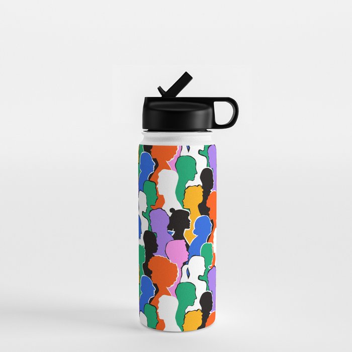 Colorful diverse people crowd art pattern Water Bottle Gallery Image 1