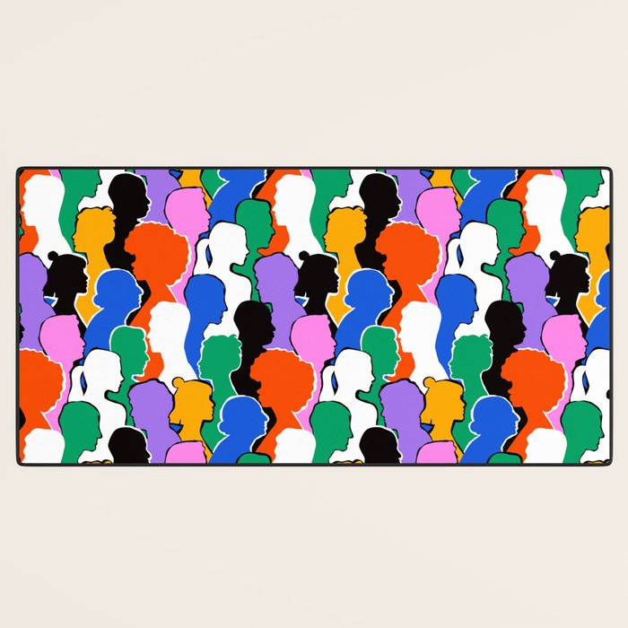Colorful diverse people crowd art pattern Desk Mat Gallery Image 3