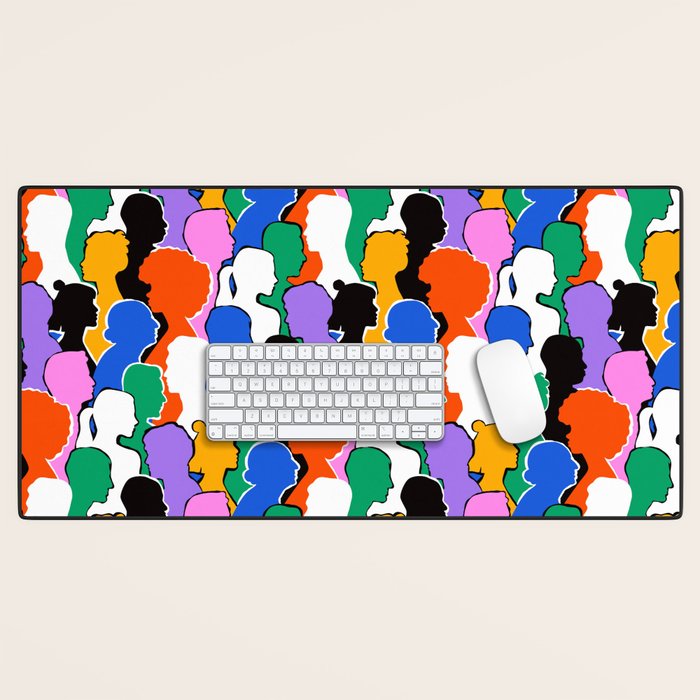 Colorful diverse people crowd art pattern Desk Mat Gallery Image 1