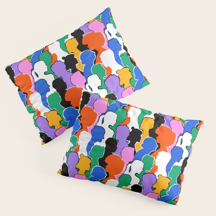 Colorful diverse people crowd art pattern Pillow Sham Gallery Image 1