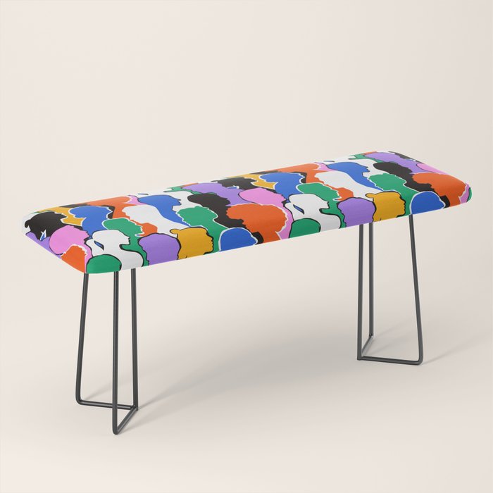 Colorful diverse people crowd art pattern Bench Gallery Image 1