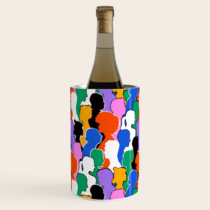 Colorful diverse people crowd art pattern Wine Chiller Gallery Image 2