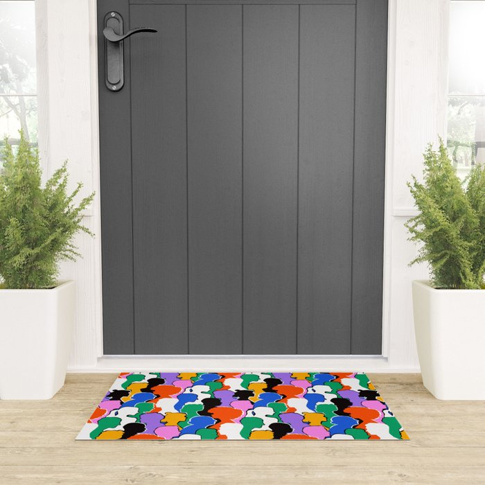 Colorful diverse people crowd art pattern Welcome Mat Gallery Image 3