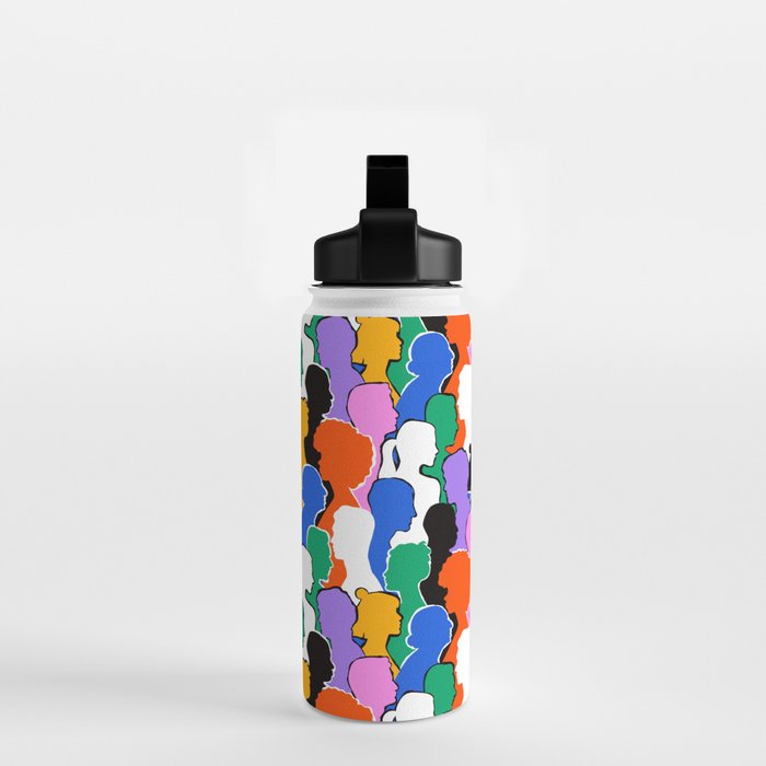 Colorful diverse people crowd art pattern Water Bottle Gallery Image 2