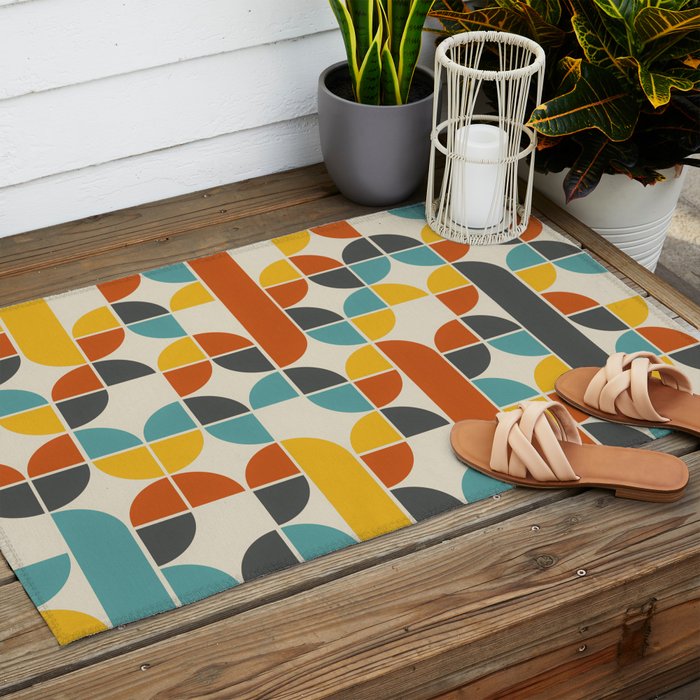 1970s Colors Mid Century Modern Geometric Pattern  Outdoor Rug Gallery Image 2