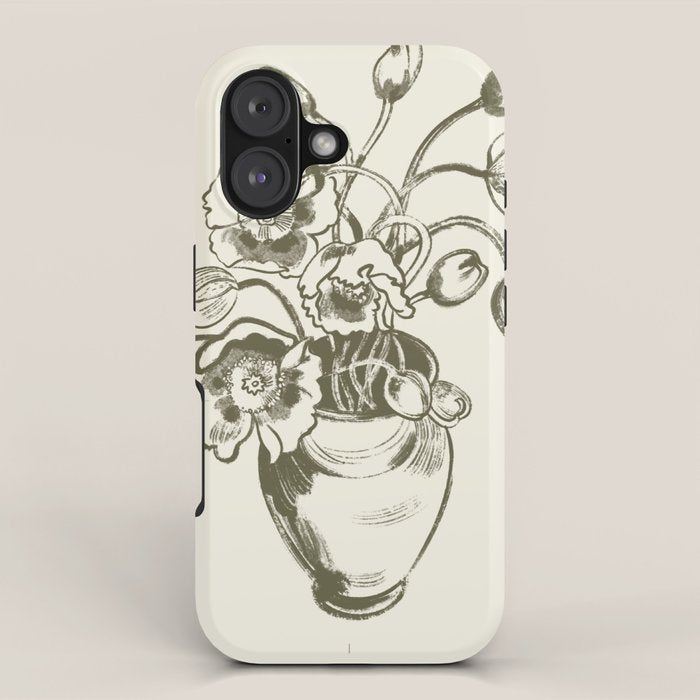  graphic monochrome bouquet of poppies flowers in a pot iPhone Case Gallery Image 1