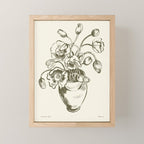  graphic monochrome bouquet of poppies flowers in a pot Mini Art Print Gallery Image 1