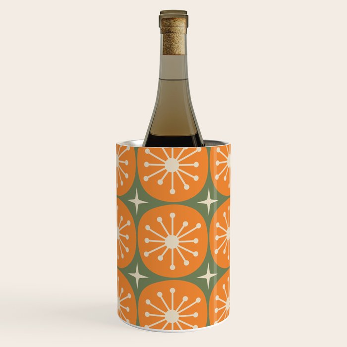 Mid Century Modern Atomic Dots and Stars Retro Pattern in Mossy Sage Olive Green Orange Beige Wine Chiller Gallery Image 1