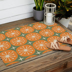 Mid Century Modern Atomic Dots and Stars Retro Pattern in Mossy Sage Olive Green Orange Beige Outdoor Rug Gallery Image 2