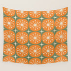 Mid Century Modern Atomic Dots and Stars Retro Pattern in Mossy Sage Olive Green Orange Beige Wall Tapestry Gallery Image 4