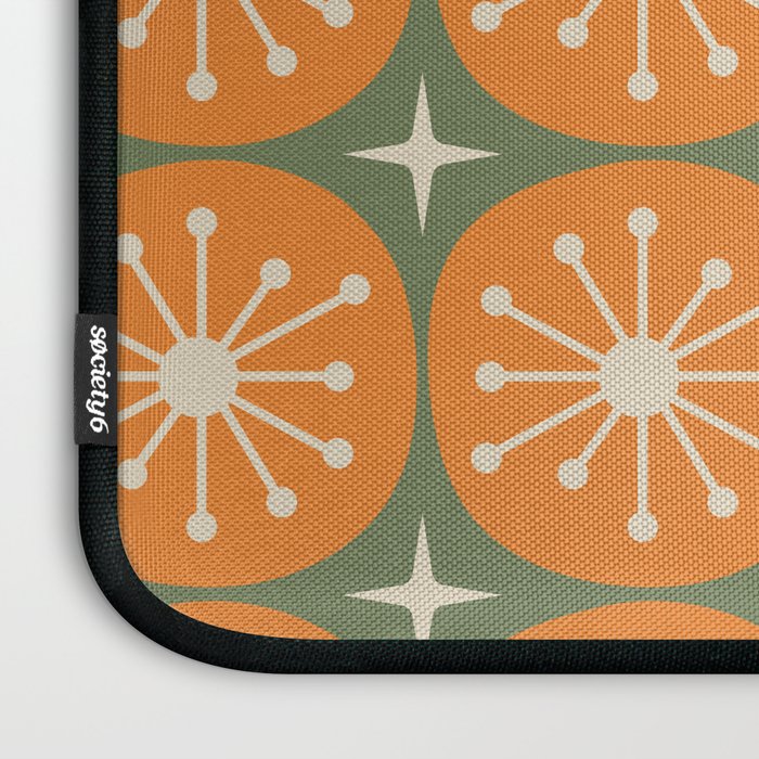 Mid Century Modern Atomic Dots and Stars Retro Pattern in Mossy Sage Olive Green Orange Beige Laptop Sleeve Gallery Image 3