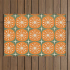 Mid Century Modern Atomic Dots and Stars Retro Pattern in Mossy Sage Olive Green Orange Beige Outdoor Rug Gallery Image 1
