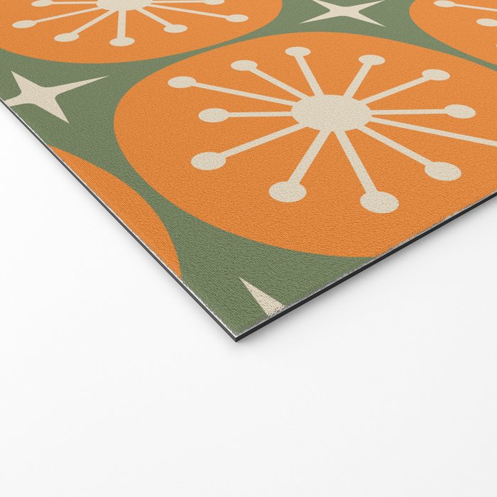 Mid Century Modern Atomic Dots and Stars Retro Pattern in Mossy Sage Olive Green Orange Beige Welcome Mat Gallery Image 2