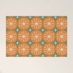 Mid Century Modern Atomic Dots and Stars Retro Pattern in Mossy Sage Olive Green Orange Beige Welcome Mat Gallery Image 1