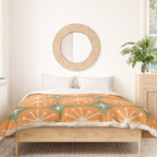 Mid Century Modern Atomic Dots and Stars Retro Pattern in Mossy Sage Olive Green Orange Beige Duvet Cover Gallery Image 3