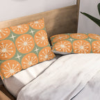 Mid Century Modern Atomic Dots and Stars Retro Pattern in Mossy Sage Olive Green Orange Beige Pillow Sham Gallery Image 2