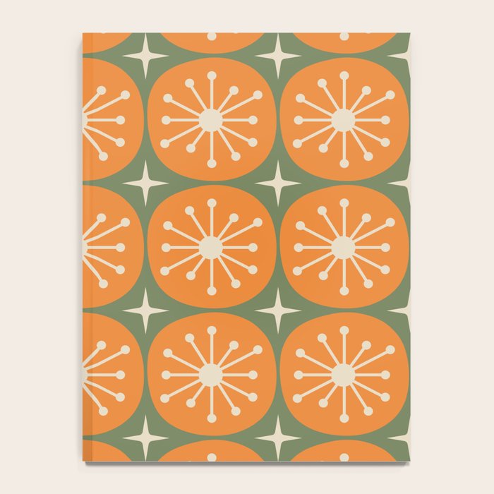 Mid Century Modern Atomic Dots and Stars Retro Pattern in Mossy Sage Olive Green Orange Beige Notebook Gallery Image 4
