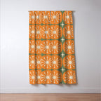 Mid Century Modern Atomic Dots and Stars Retro Pattern in Mossy Sage Olive Green Orange Beige Window Curtain Gallery Image 3