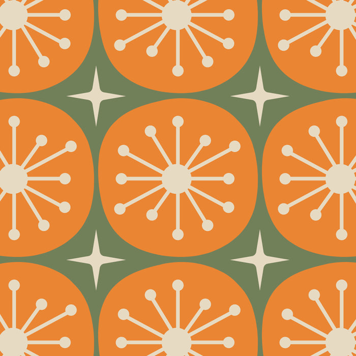 Mid Century Modern Atomic Dots and Stars Retro Pattern in Mossy Sage Olive Green Orange Beige Coffee Mug Gallery Image 2