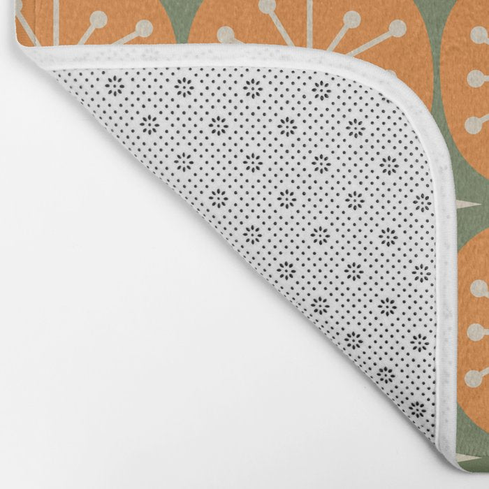 Mid Century Modern Atomic Dots and Stars Retro Pattern in Mossy Sage Olive Green Orange Beige Bath Mat Gallery Image 2