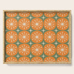 Mid Century Modern Atomic Dots and Stars Retro Pattern in Mossy Sage Olive Green Orange Beige Serving Tray Gallery Image 1