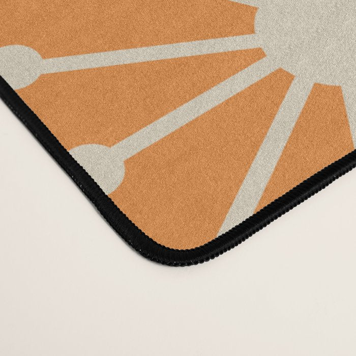 Mid Century Modern Atomic Dots and Stars Retro Pattern in Mossy Sage Olive Green Orange Beige Desk Mat Gallery Image 4