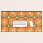 Mid Century Modern Atomic Dots and Stars Retro Pattern in Mossy Sage Olive Green Orange Beige Desk Mat Gallery Image 1