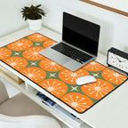 Mid Century Modern Atomic Dots and Stars Retro Pattern in Mossy Sage Olive Green Orange Beige Desk Mat Gallery Image 2