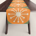 Mid Century Modern Atomic Dots and Stars Retro Pattern in Mossy Sage Olive Green Orange Beige Table Runner Gallery Image 1