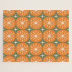Mid Century Modern Atomic Dots and Stars Retro Pattern in Mossy Sage Olive Green Orange Beige Jigsaw Puzzle Gallery Image 1