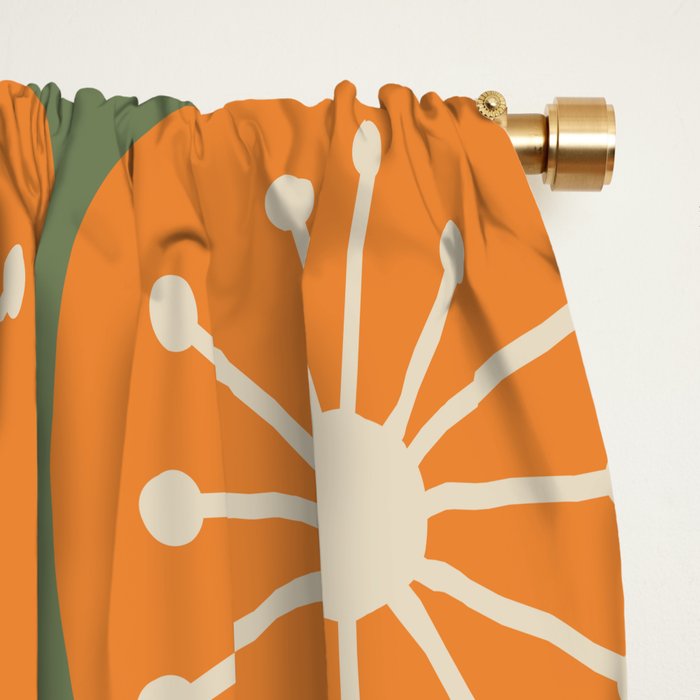 Mid Century Modern Atomic Dots and Stars Retro Pattern in Mossy Sage Olive Green Orange Beige Window Curtain Gallery Image 2