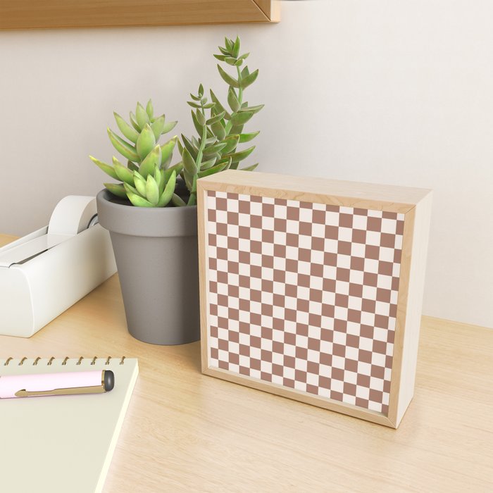 Checkered Checked Check Pattern Inspired by PANTONE 17 1230 Color of the Year Mocha Mousse Mini Art Print Gallery Image 2