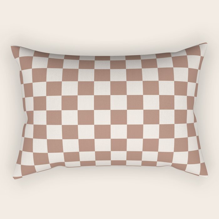 Checkered Checked Check Pattern Inspired by PANTONE 17 1230 Color of the Year Mocha Mousse Rectangular Pillow Gallery Image 2