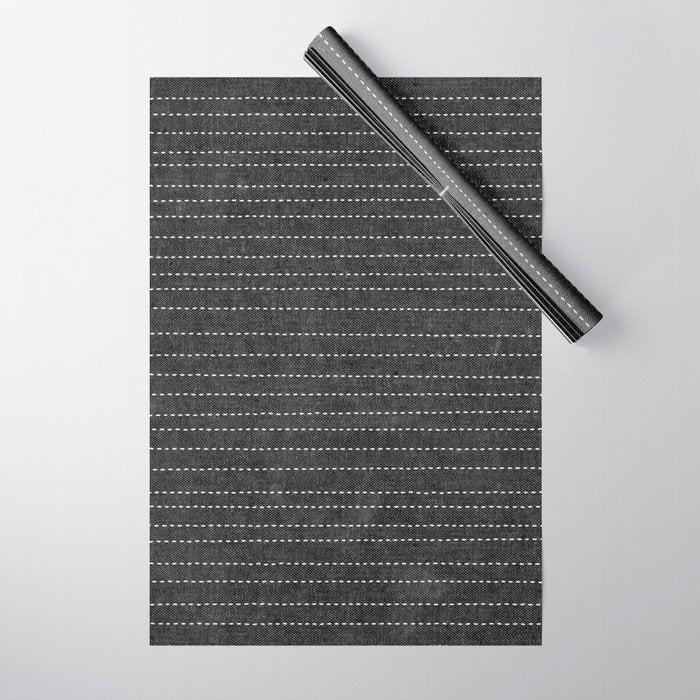stitched stripes - charcoal Wrapping Paper Gallery Image 1