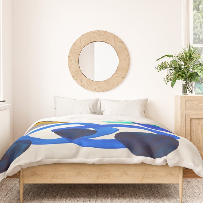 Mid Century Modern Abstract Minimalist Fun Colorful Shapes Marine Green Retro Vintage Fun Shapes Duvet Cover Gallery Image 3