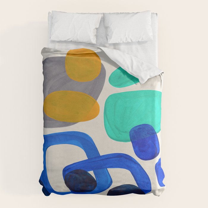 Mid Century Modern Abstract Minimalist Fun Colorful Shapes Marine Green Retro Vintage Fun Shapes Duvet Cover Gallery Image 6