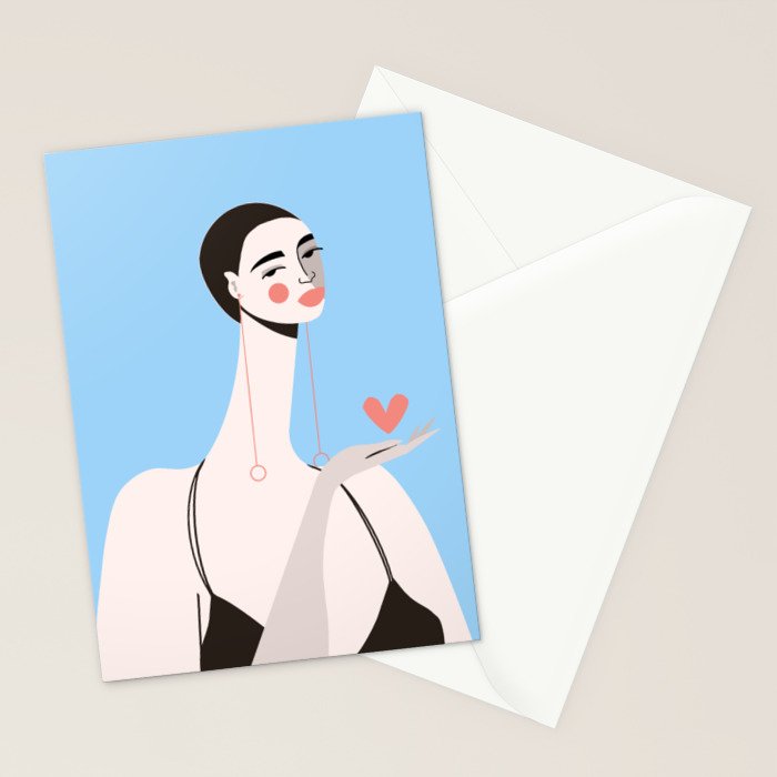 Graceful Gesture - Modern Minimalist Portrait with Heart Stationery Card Gallery Image 2