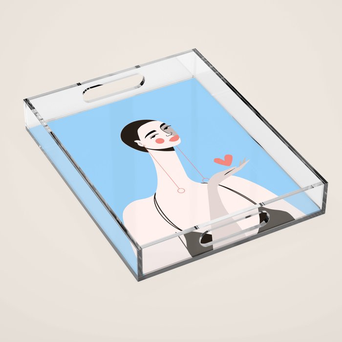 Graceful Gesture - Modern Minimalist Portrait with Heart Acrylic Tray Gallery Image 1