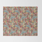 Large-Scale Dahlias, Frogs, Snakes, Praying Mantis in Red and Blue Throw Blanket Gallery Image 2