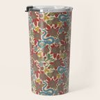 Large-Scale Dahlias, Frogs, Snakes, Praying Mantis in Red and Blue Travel Mug Gallery Image 3