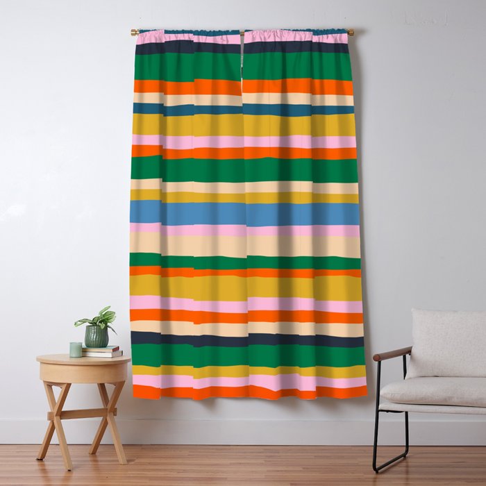Colorful Summer Stripes Vertical Pattern Green Mustard Orange Pink Blue Window Curtain Gallery Image 5