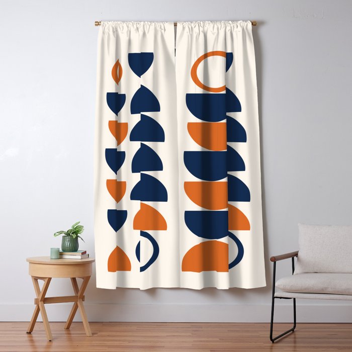 Abstract Shapes 19 in Orange and Navy Blue Window Curtain Gallery Image 5