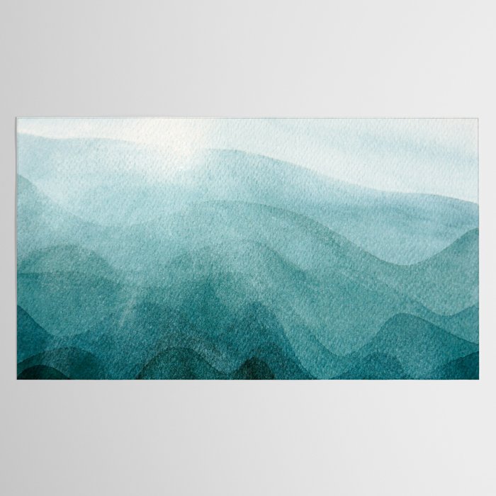 Sunrise in the mountains, dawn, teal, abstract watercolor Tablecloth Gallery Image 2