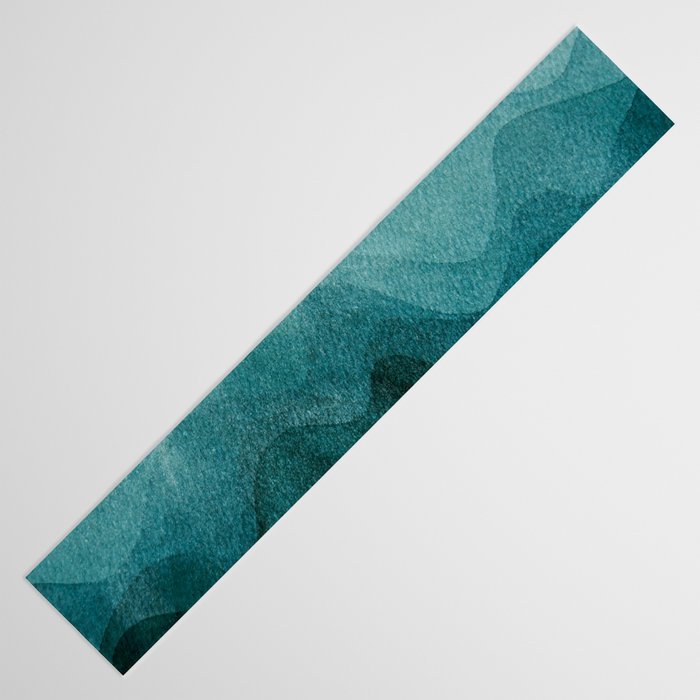 Sunrise in the mountains, dawn, teal, abstract watercolor Table Runner Gallery Image 3